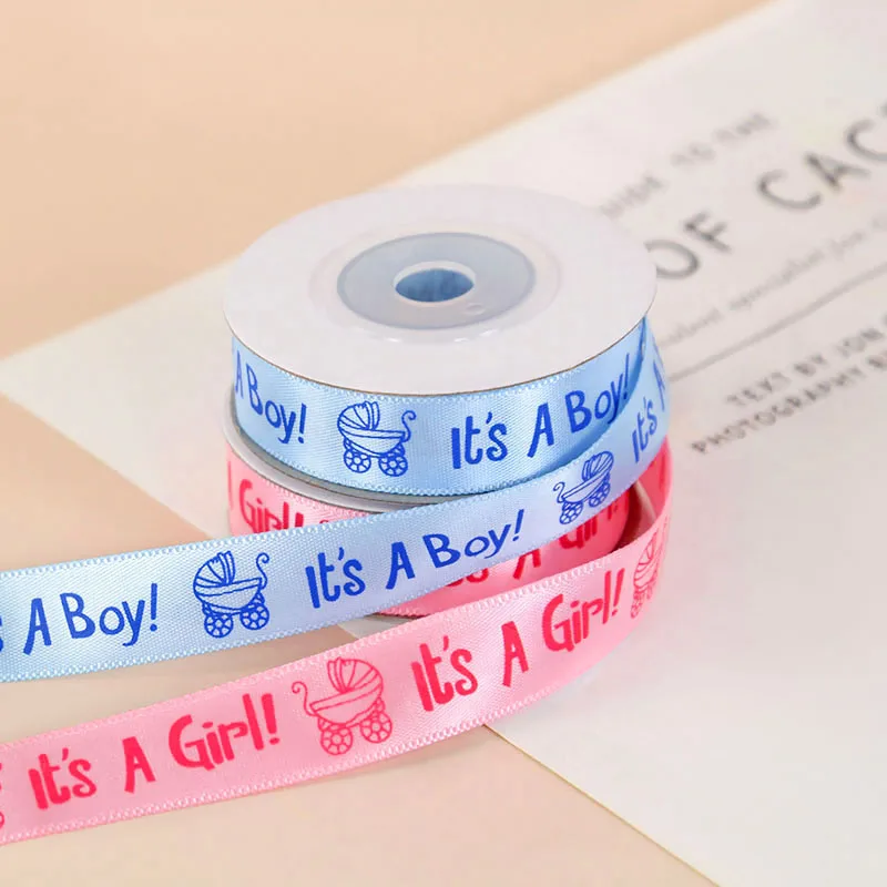 10yard/roll It's A Boy/Girl Printed Ribbon DIY Card Gift Wrapping Supplies Gender Reveal Baby Shower Gift Packaging Satin Ribbon