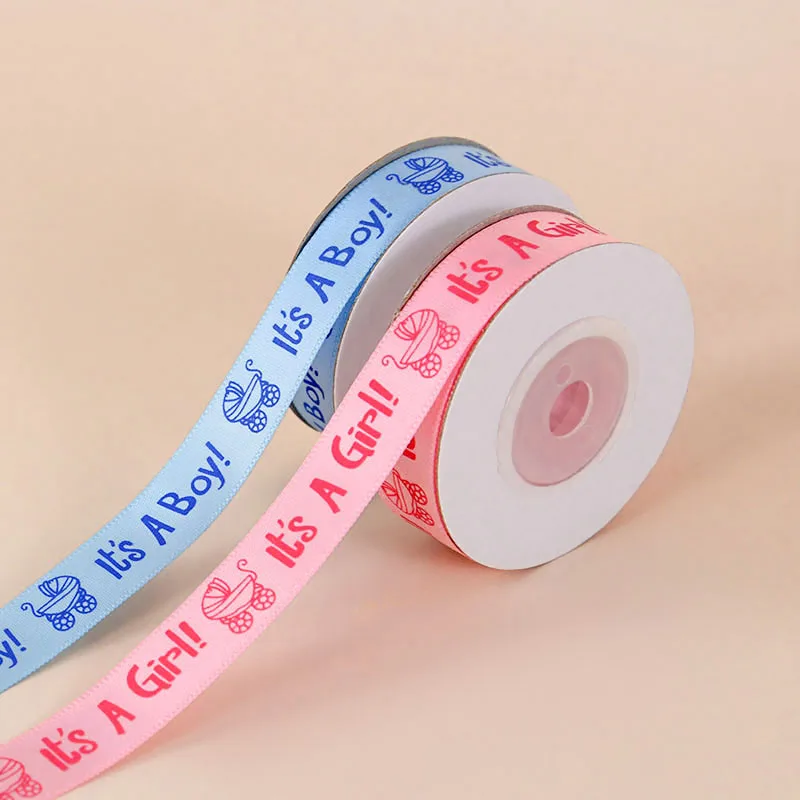 10yard/roll It's A Boy/Girl Printed Ribbon DIY Card Gift Wrapping Supplies Gender Reveal Baby Shower Gift Packaging Satin Ribbon