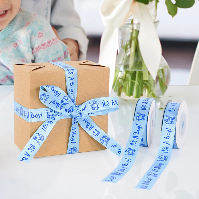 10yard/roll It's A Boy/Girl Printed Ribbon DIY Card Gift Wrapping Supplies Gender Reveal Baby Shower Gift Packaging Satin Ribbon