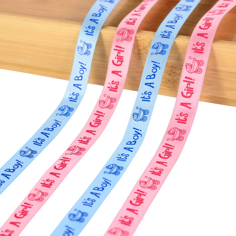10yard/roll It's A Boy/Girl Printed Ribbon DIY Card Gift Wrapping Supplies Gender Reveal Baby Shower Gift Packaging Satin Ribbon