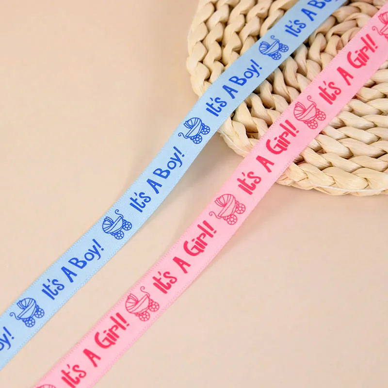 10yard/roll It's A Boy/Girl Printed Ribbon DIY Card Gift Wrapping Supplies Gender Reveal Baby Shower Gift Packaging Satin Ribbon
