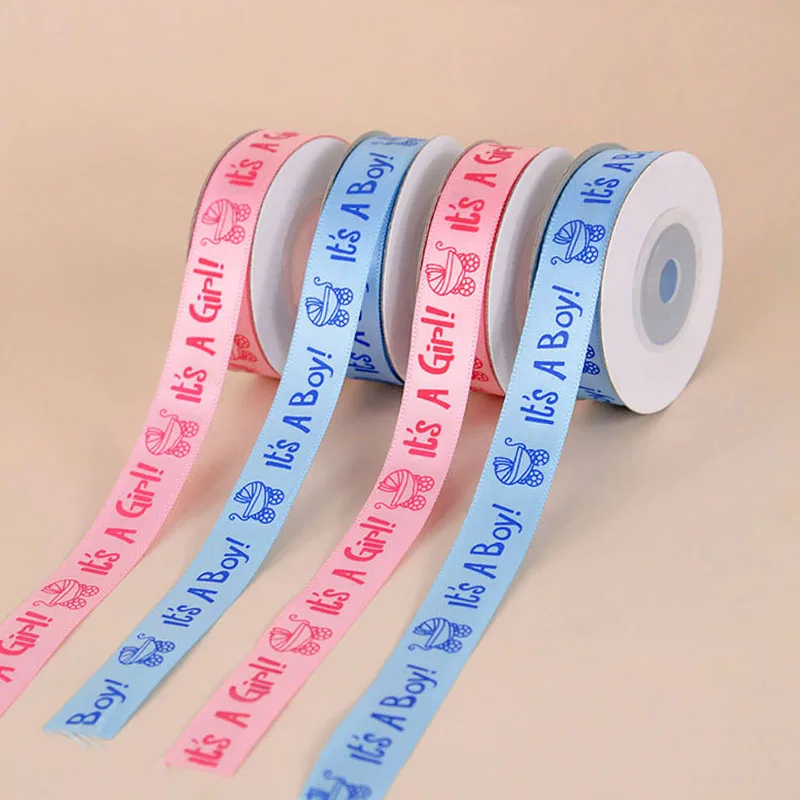 10yard/roll It's A Boy/Girl Printed Ribbon DIY Card Gift Wrapping Supplies Gender Reveal Baby Shower Gift Packaging Satin Ribbon