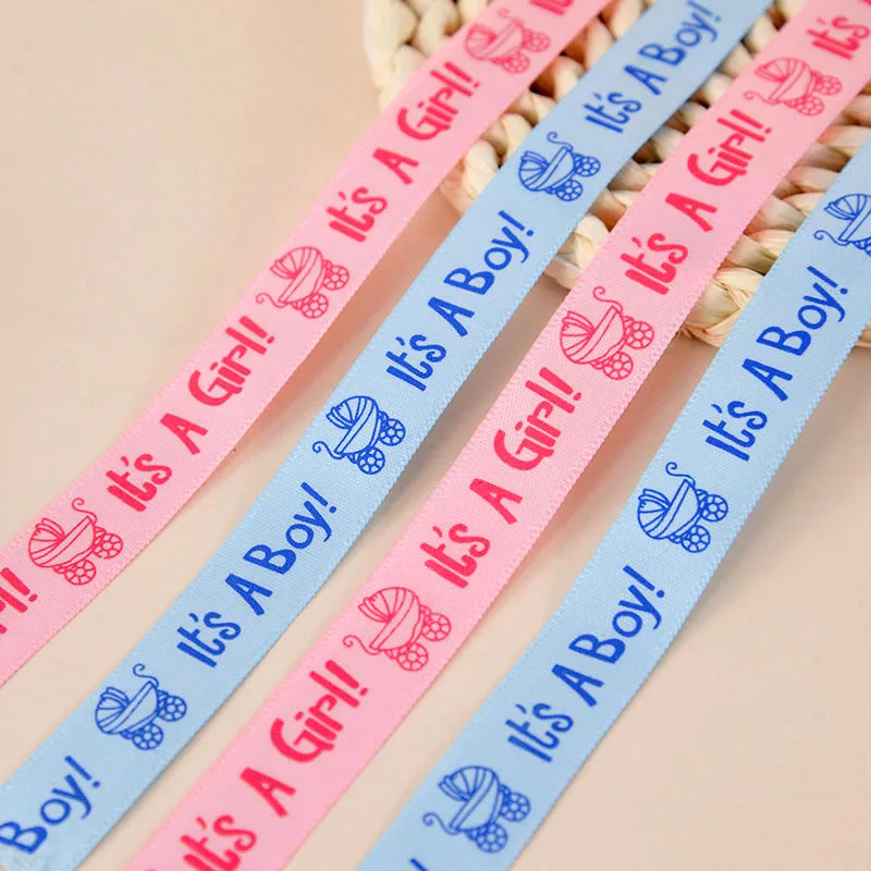 10yard/roll It's A Boy/Girl Printed Ribbon DIY Card Gift Wrapping Supplies Gender Reveal Baby Shower Gift Packaging Satin Ribbon