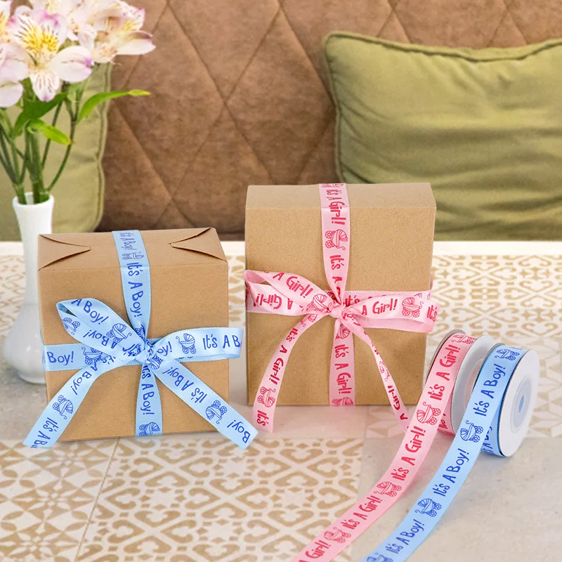 10yard/roll It's A Boy/Girl Printed Ribbon DIY Card Gift Wrapping Supplies Gender Reveal Baby Shower Gift Packaging Satin Ribbon