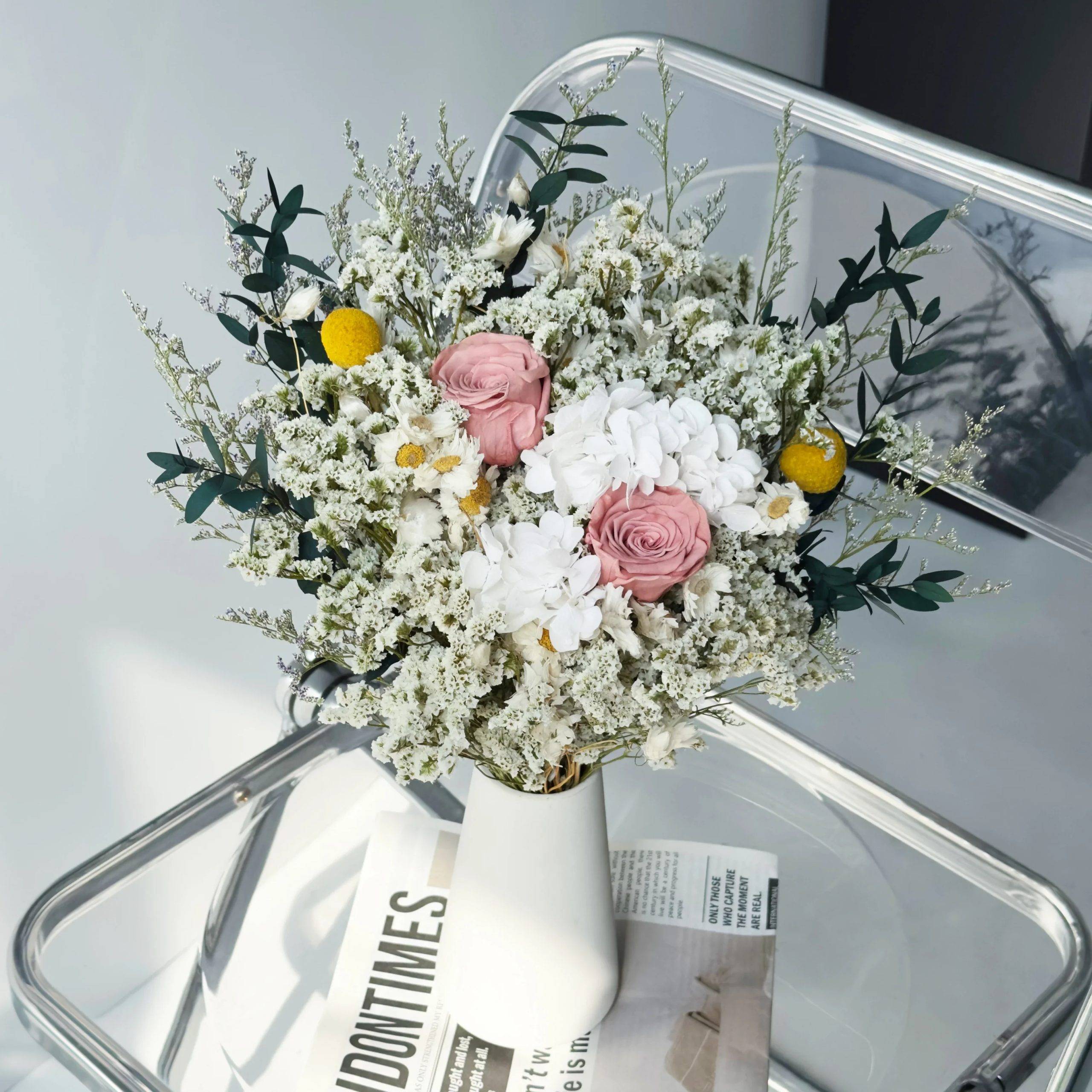 Wedding Bridal Bouquet Natural Hydrangea Flower Crystal Gras Bridesmaid Mariage Bouquet Wedding Accessories Boho Home Room Decor