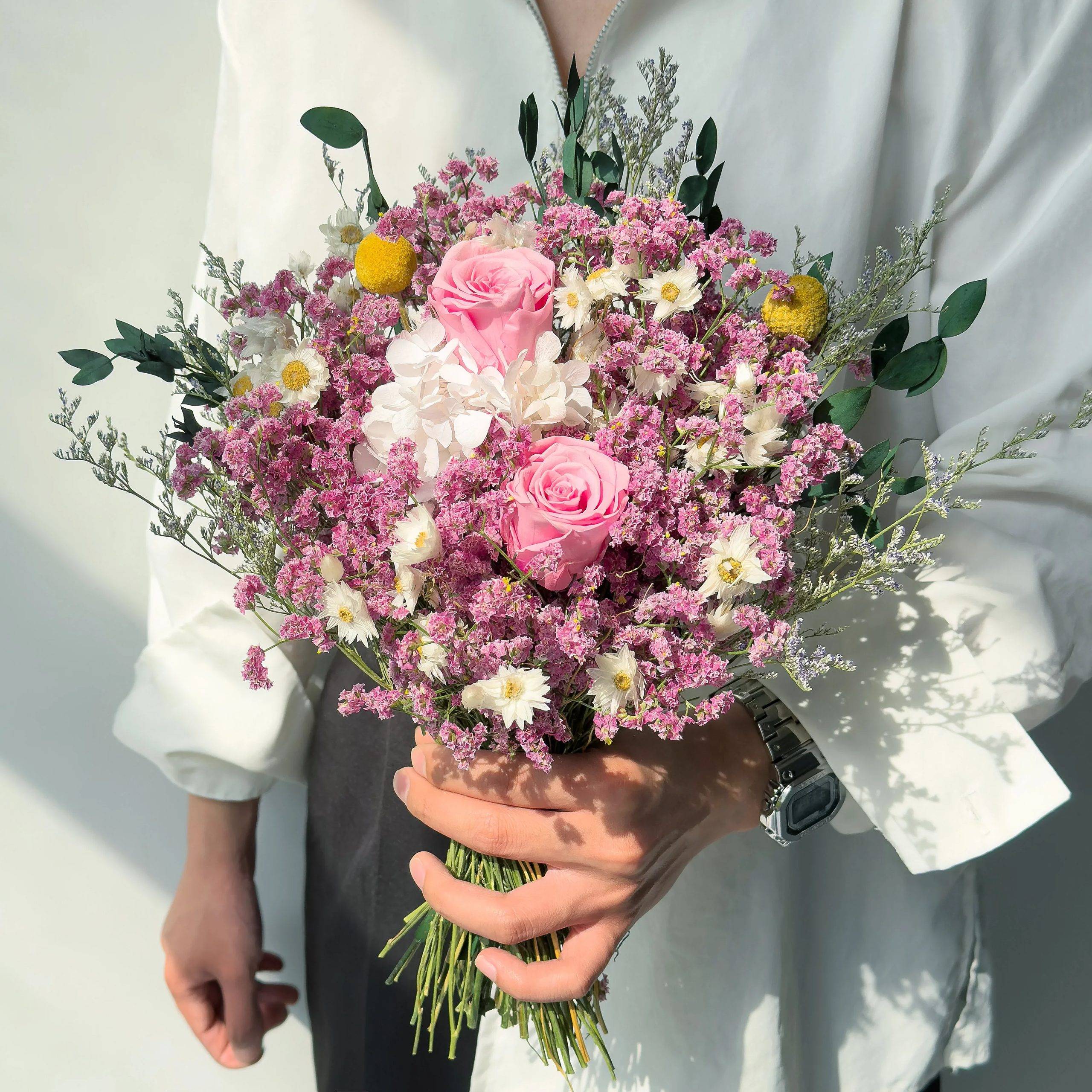 Wedding Bridal Bouquet Natural Hydrangea Flower Crystal Gras Bridesmaid Mariage Bouquet Wedding Accessories Boho Home Room Decor