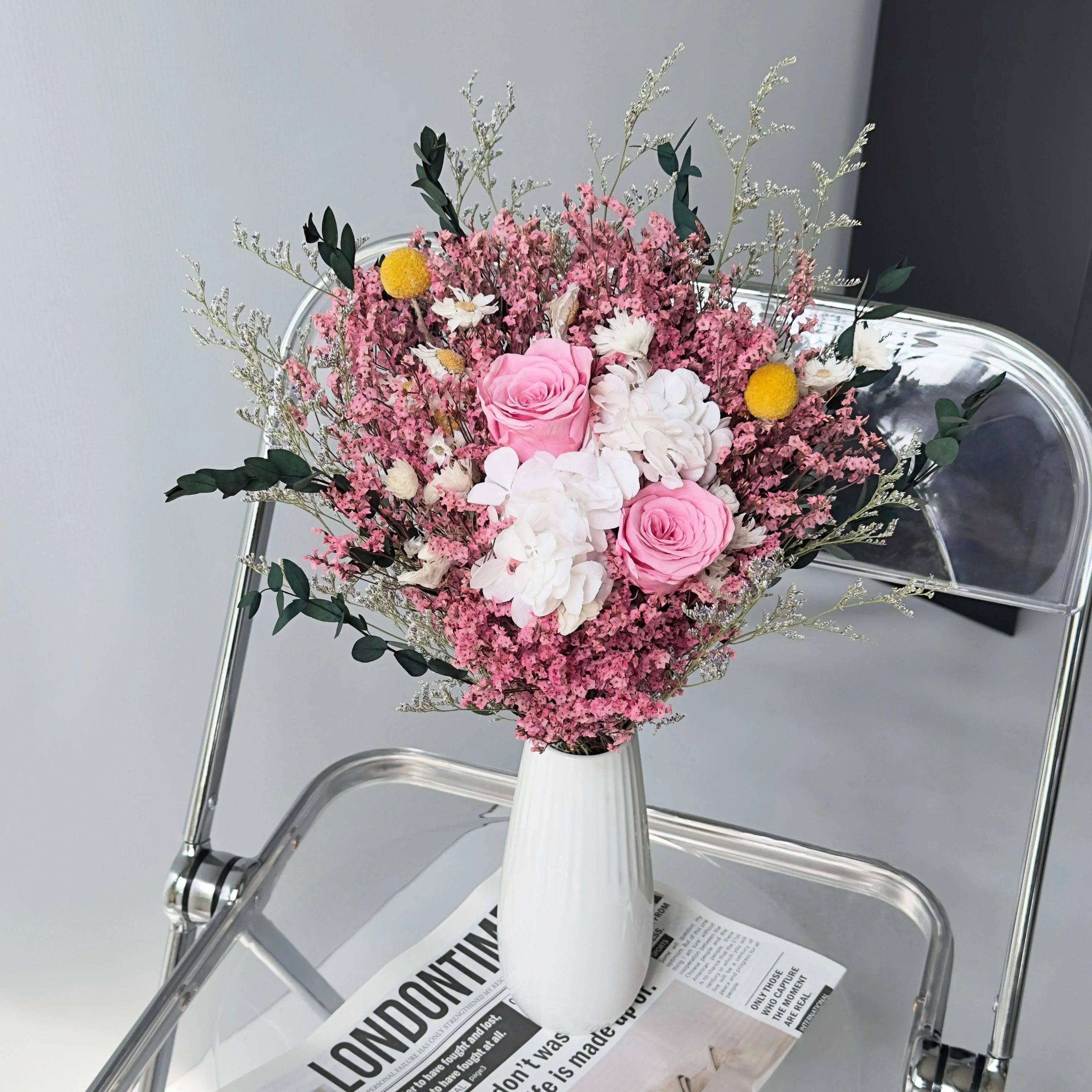 Wedding Bridal Bouquet Natural Hydrangea Flower Crystal Gras Bridesmaid Mariage Bouquet Wedding Accessories Boho Home Room Decor