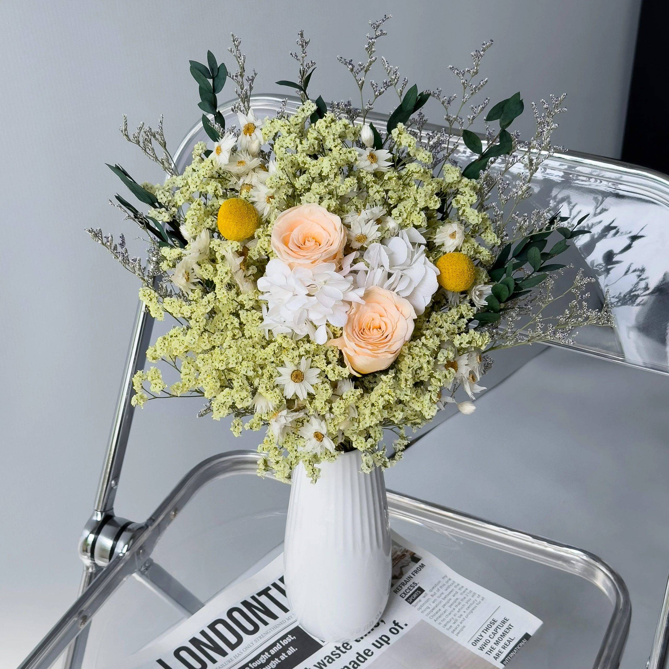 Wedding Bridal Bouquet Natural Hydrangea Flower Crystal Gras Bridesmaid Mariage Bouquet Wedding Accessories Boho Home Room Decor