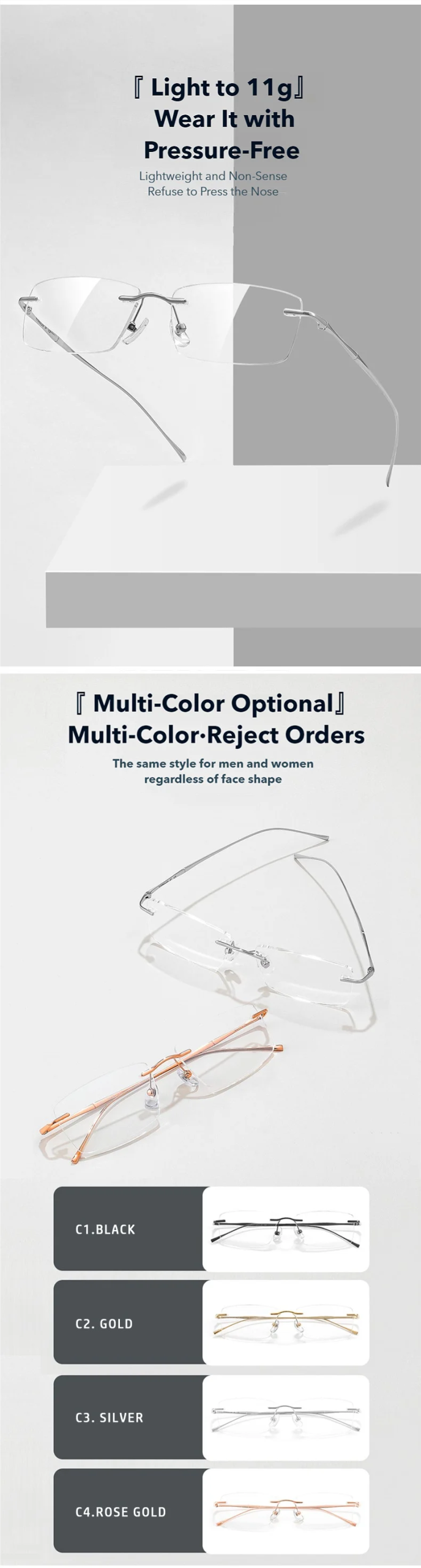 O-Q CLUB Ultra-light Titanium Reading Eyeglass Frames Men Fashion Simple Rimless Myopia Glasses Customized Prescription Glasses